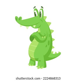 Cartoon crocodile character. Drawing of cute alligator standing isolated on white. Animals, mascot concept