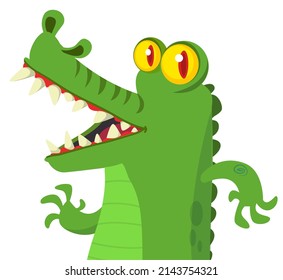  Cartoon crocodile character standing and waving. Vector illustration isolated