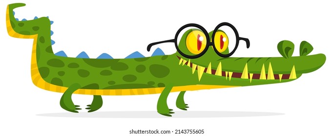  Cartoon crocodile character. Vector illustration isolated