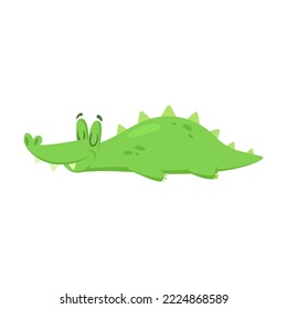 Cartoon crocodile character vector illustration. Drawing of cute alligator sleeping isolated on white background. Animals, mascot concept