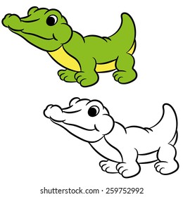 Cartoon crocodile. Coloring book. Vector illustration.