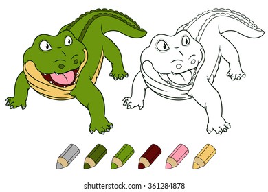 Cartoon crocodile coloring book version. Vector.