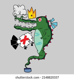 cartoon crocodile coming out of a small saucer