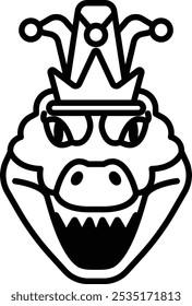 A cartoon crocodile with a crown on its head