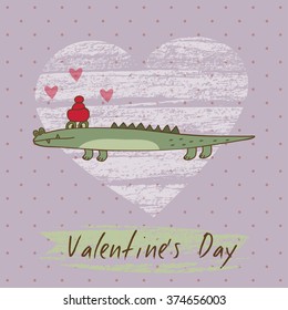 Cartoon crocodile. Design of valentine's card. Vector illustration. EPS8