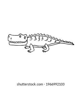Cartoon crocodile hand-drawn on a white background isolated. Crocodile in doodle style sideways drawn