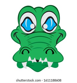 Cartoon Crocodile Head Isolated On White Backround. Alligator Vector Illustration