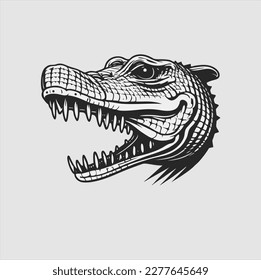 cartoon crocodile head vector icon on gray background, crocodile head icon for a logo or t-shirt