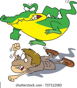 cartoon crocodile hunter being attacked by a crocodile