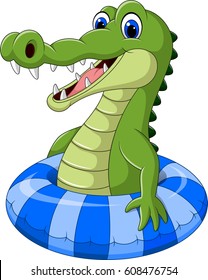 Cartoon crocodile with inflatable ring