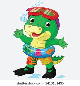 Cartoon crocodile with inflatable ring isolated on a white background-vector art