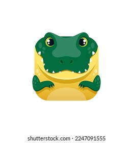 Cartoon crocodile kawaii square animal face, isolated vector alligator, african reptile character. Funny croc predator app button, icon element