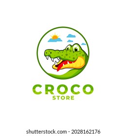 Cartoon crocodile logo isolated on white background