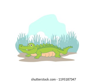 cartoon crocodile on nature vector illustration
