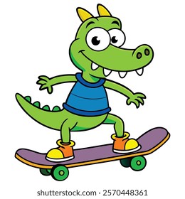 Cartoon crocodile on a skateboard