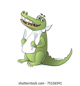 Cartoon crocodile preparing to eat