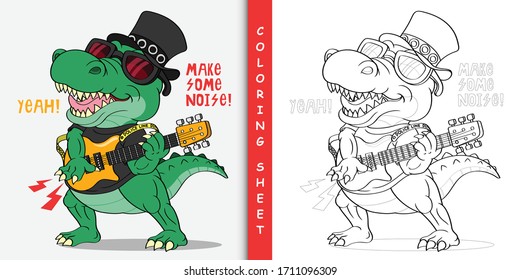 Cartoon crocodile the rock star, Coloring sheet for stay home activity