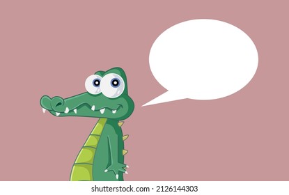 
Cartoon Crocodile with Speech Bubble Vector Mascot. Funny alligator announcing a message with wisdom and humor
