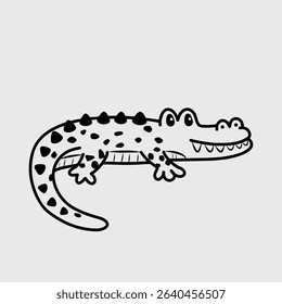 Cartoon crocodile with spotted skin. Thin line illustration.