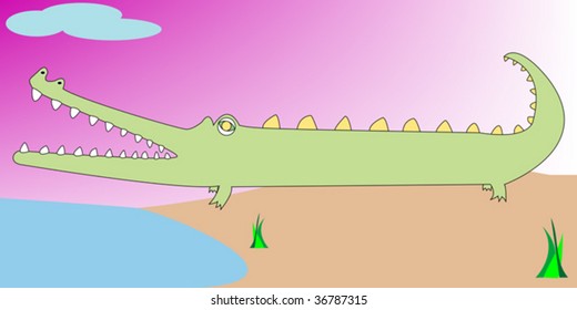 Cartoon of a crocodile, vector art illustration. More cartoons in my gallery.