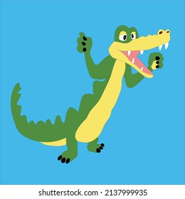 Dibujo del vector de cocodrilo de dibujos animados en azul cocodrilo cocodrilo cocodrilo cocodrilo en fondo azul cocodrilo divertido dibujo de carácter
