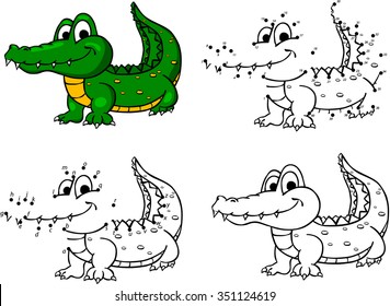 Cartoon crocodile. Vector illustration. Coloring and dot to dot educational game for kids