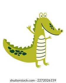 Cartoon crocodile. Wild animal for zoo ad, nature concept, children book illustrating. South America fauna. Vector Isolate illustration on white background for kids in funny doodle style