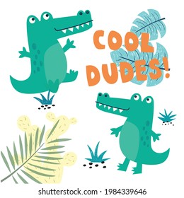 Cartoon Crocodiles Hand Drawn Vector Illustration