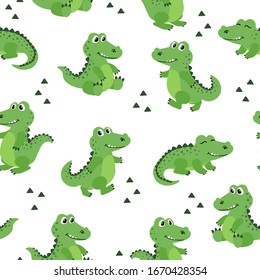 Cartoon crocodiles seamless pattern. Vector illustration with alligators