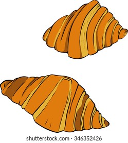 Cartoon croissant set on white background. Sketch drawn by ink. Hand drawn vector illustration.