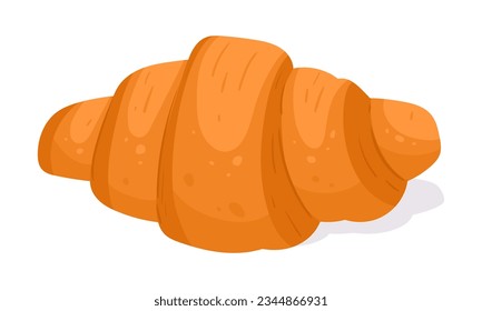 Croissant de dibujos animados. Producto tradicional de panadería francesa, hojaldre bollo de desayuno ilustración vectorial plana