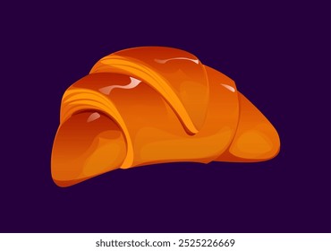 Croissant de dibujos animados, desayuno francés tradicional, comida de pastelería. Postre de Vector aislado, deliciosa panadería en forma de media luna con corteza dorada. Bollo fresco con relleno dulce, casero o producto de café