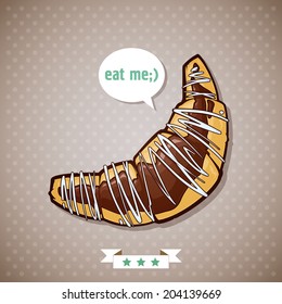 Cartoon croissant. Vector illustration.