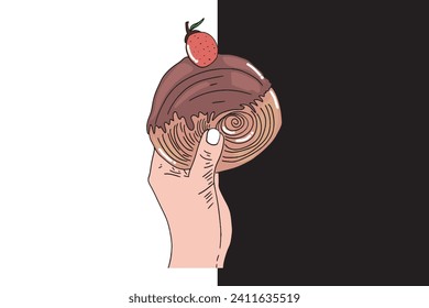cartoon cromboloni pastry. cromboloni pastry watercolor isolated on white background