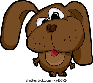 Cartoon of a cross-eyed silly dog on white background