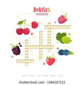 Cartoon crossword in English with berries. Education game for children.