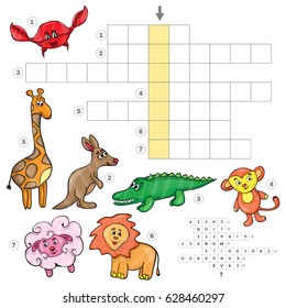 Cartoon crossword game with cute cartoon animals