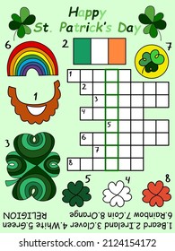 Cartoon crossword for St Patrick's day in English vector illustration