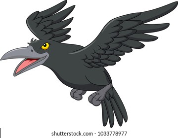 Cartoon crow flying isolated on white background