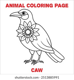 Cartoon crow illustration. Vector coloring book pages for children