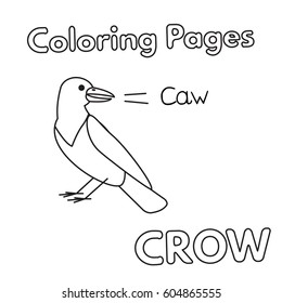 Cartoon crow illustration. Vector coloring book pages for children