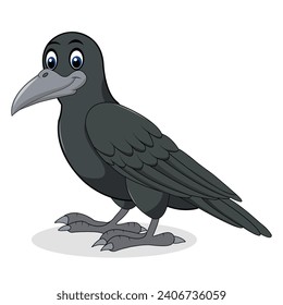 Cartoon crow isolated on white background cute vector illustration