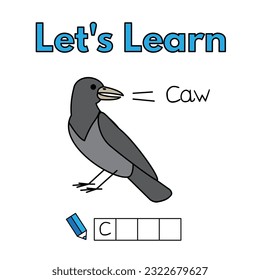 Cartoon crow learning game for small children - write the word. Vector illustration for kids