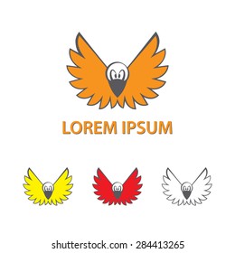 Cartoon crow with open wings. A flying bird logo.