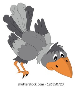 Cartoon crow sits on top and looking down