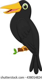 cartoon  crow sitting on tree branch