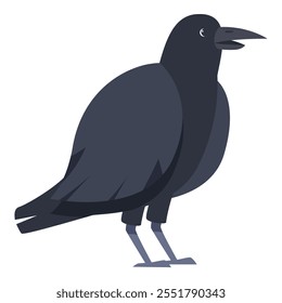 Cartoon crow standing and cawing, simple design on white background