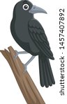 Cartoon crow standing on a tree branch 