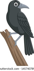 Cartoon crow standing on a tree branch 