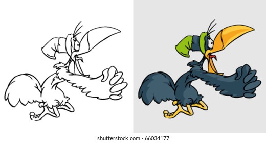 Cartoon crow vector illustration. Hand drown bird template easy editable for book design.